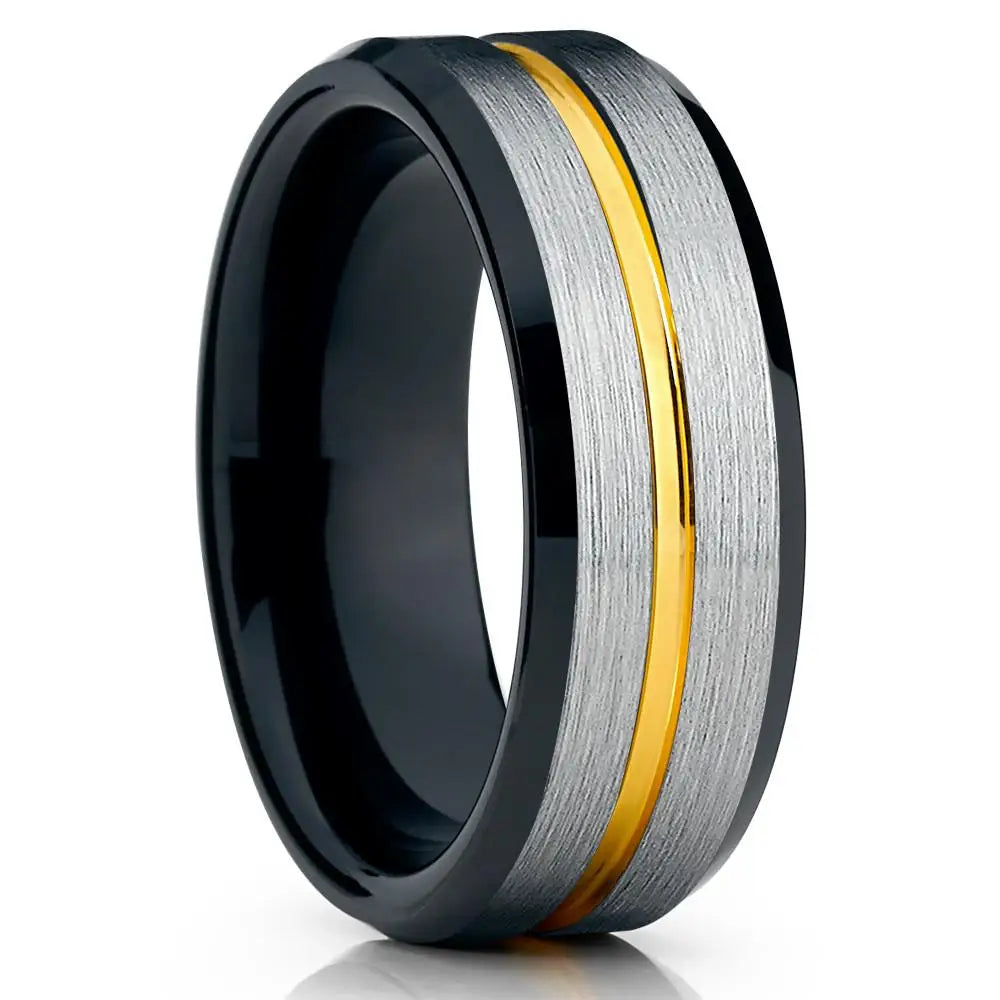 2022 Fashion 8Mm Mens Tungsten Carbide Ring Inlay Zircon Thin Rose Gold Color Line Groove Black Brushed Men Ring Wedding Jewelry