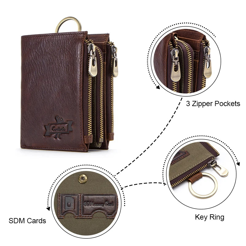 CONTACT'S 100% Genuine Leather RFID Men Wallet Zipper Large Capacity Coin Purse Male Mini Clutch Bag Card Holder Wallet