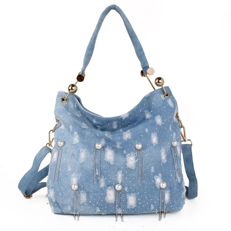 Denim Shoulder Bag Women Pearl Luxury Handbags Women Bags Designer Handbags High Quality Crossbody Bags for Women