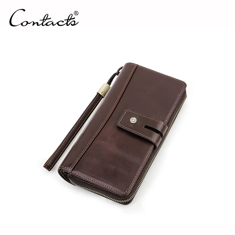 CONTACT'S Genuine Leather Men Wallet Long Clutch Casual Handbags Men Card Holder Men'S Wallets Zipper Coin Purses Money Clip