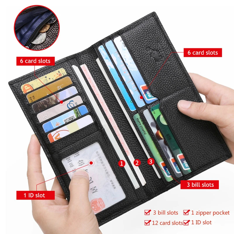 Cowskin Long Purse for Men Wallet Business Men'S Thin Soft Genuine Leather Wallet Card Holder Coin Purse N4470&N4391