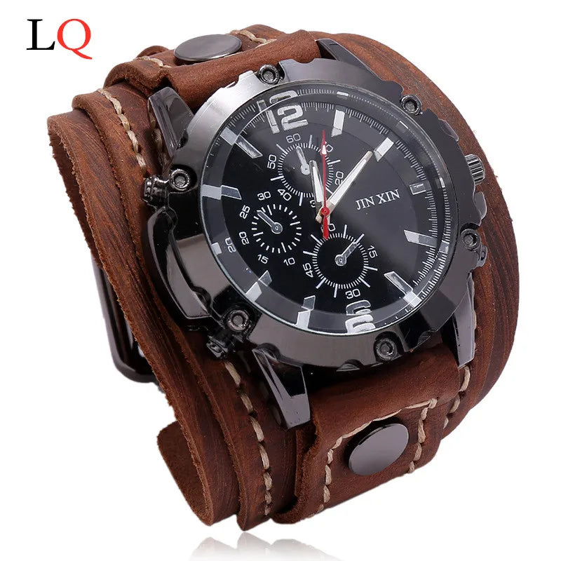 Vintage Retro Men Watch Luxury Wristwatch Quartz Wristwatches Fashion Blue Glass Punk Style Men Watch Bracelet Relogio Masculino