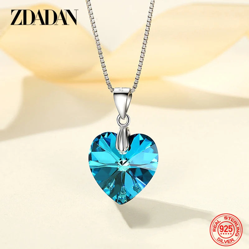 925 Sterling Silver Heart Crystal Necklaces for Women Fashion Wedding Jewelry Gift