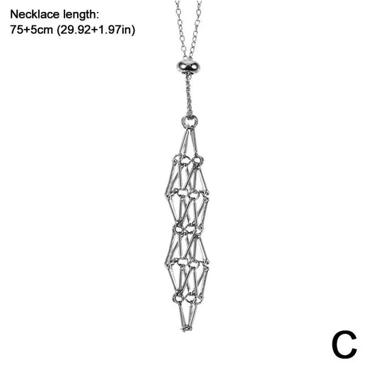 Stainless Steel Design Crystal Cage Necklace Holder Women Men Net Metal Chain Stone Collecting Holder Adjustable Pendant Jewelry