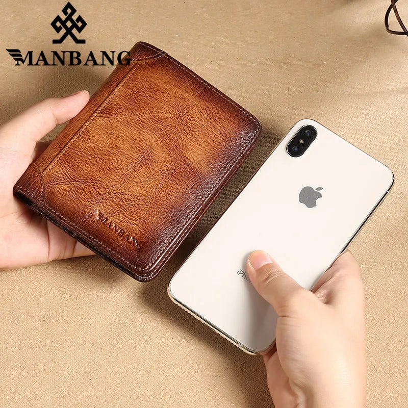 HOT Genuine Leather Men Wallet Small Mini Card Holder Male Wallet Pocket Retro Purse Wallet for Men High Quality