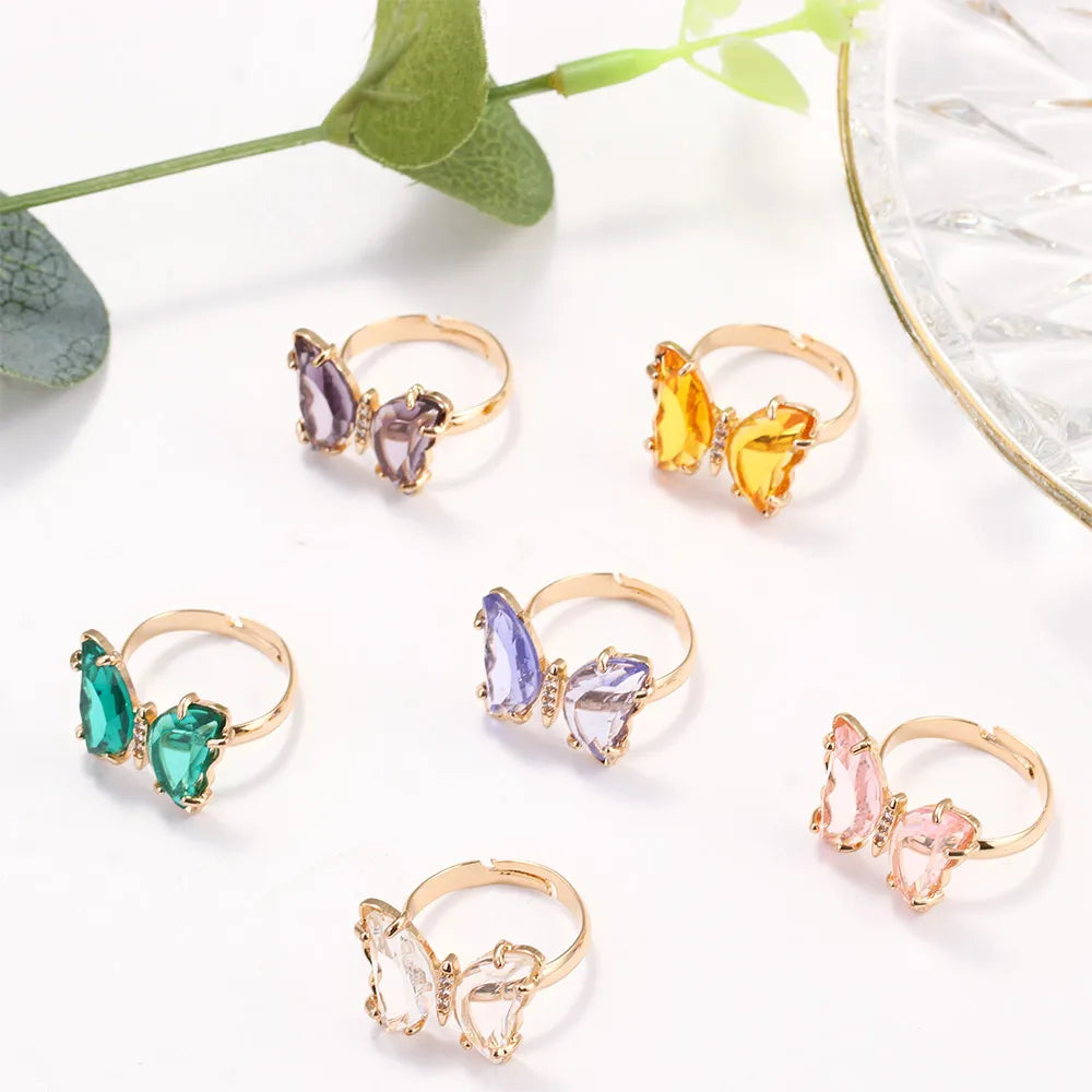 Women Rings Colorful Crystal Open Butterfly Rings Simple Banquet Wedding Finger Rings for Women Gift