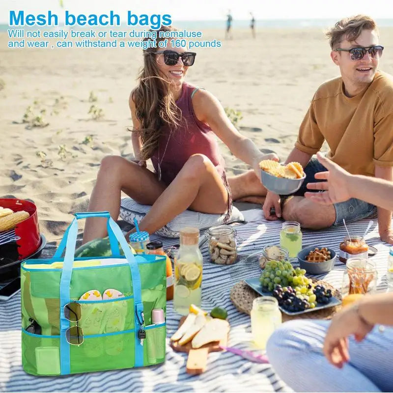 Large-Capacity Mesh Beach Bag - Foldable Zippered and Breathable Tote for Swimming Travel and Grocery Large Picnic Beach Bags