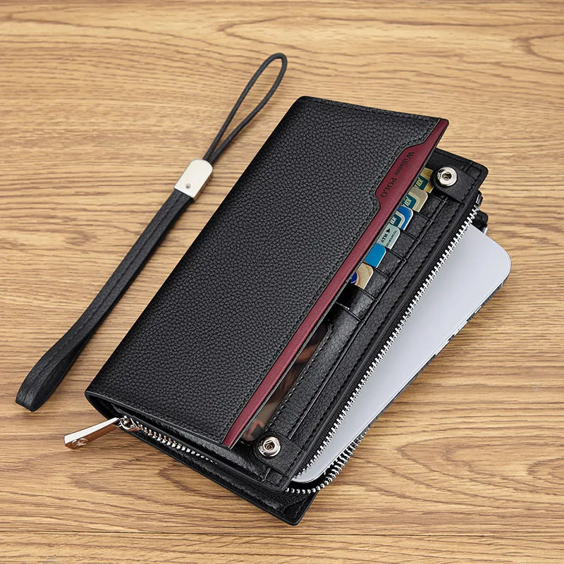 Brand Business Men Wallet Long Genuine Leather Clutch Wallet Purse Male Top Quality Soft Cowhide Handmade Coin Pouch