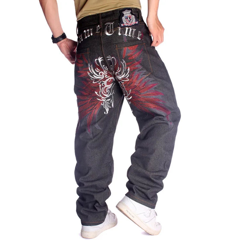 2023 New Men'S Black Baggy Jeans Hip Hop Designer  Brand Skateboard Pants Loose Style True Hiphop Rap Jeans Boy Size30-46