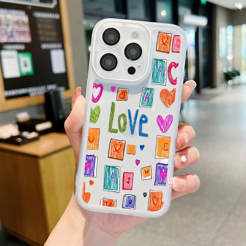 Love Heart Transparent Couple Phone Case for  15 14 Pro Max plus 13 12 11 15 Pro Shockproof Soft Silicone Clear TPU Cover