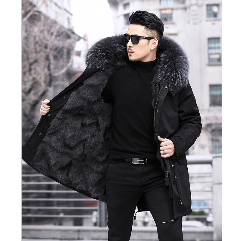 Parker Men'S Imitation Fur Liner Winter Warm New Fur One-Piece Coat Imitation Mink Fleece Mid-Length Fur Coat