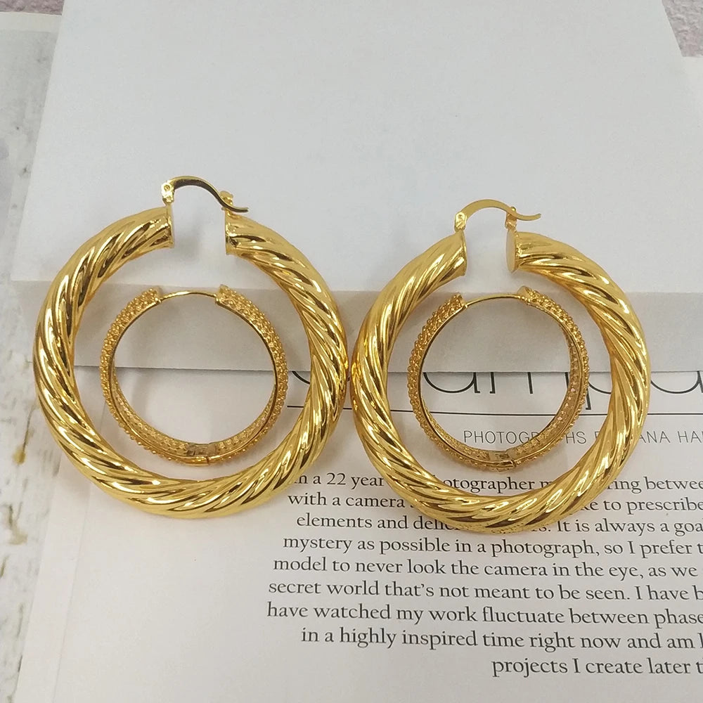 Big Hoop Earrings for Women Thick Metal Gold Color Twisted New Design Loop Earrings 2022 Stud Trend Charm Large Earring