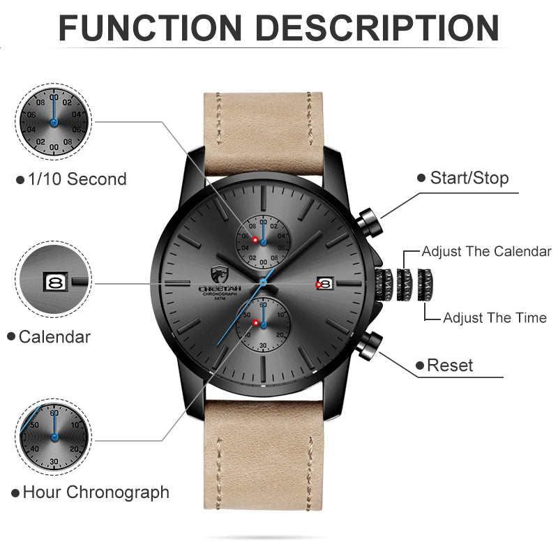 2021 Men Watch  Brand Fashion Sports Quartz Watches Mens Leather Waterproof Chronograph Clock Business Relogio Masculino