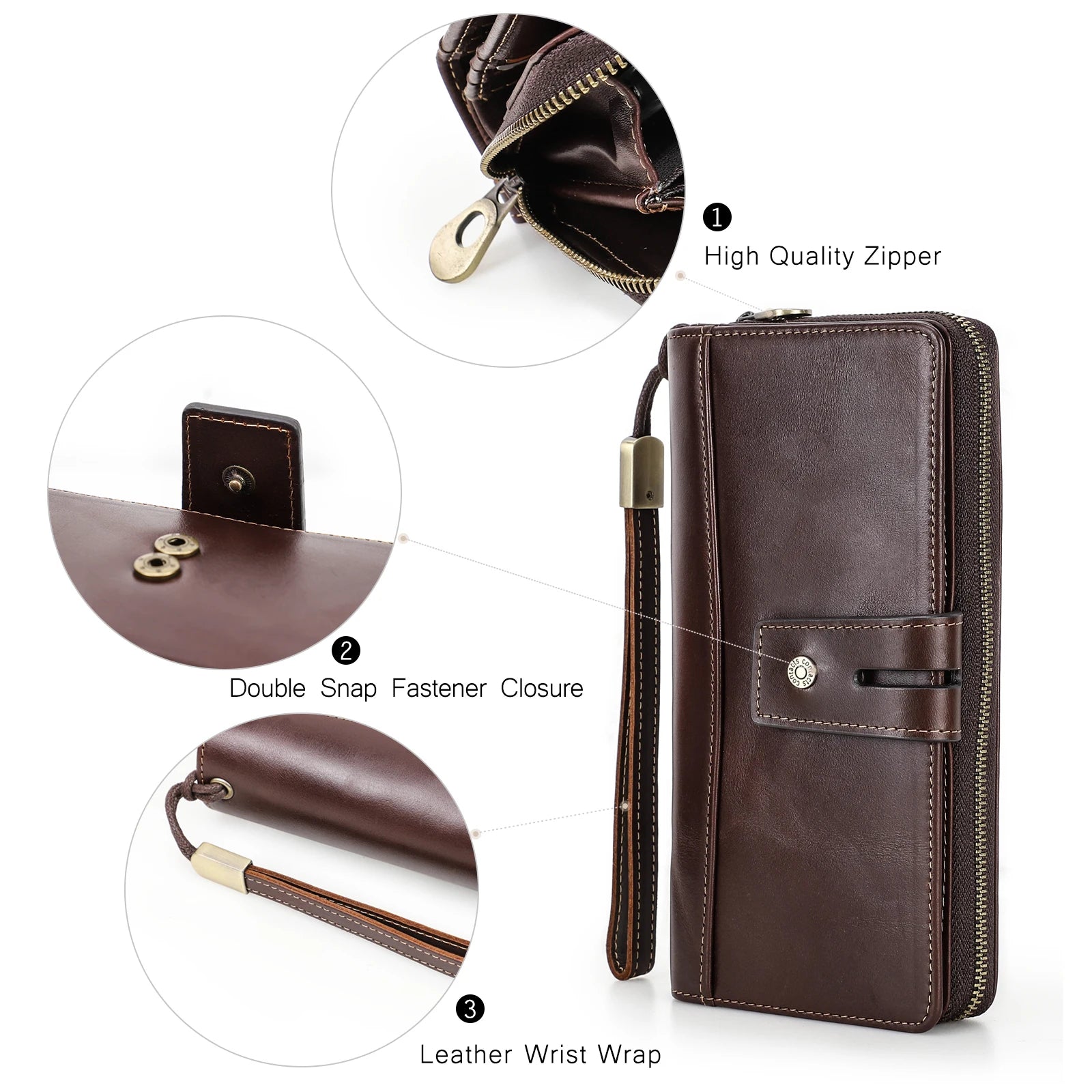 CONTACT'S Genuine Leather Men Wallet Long Clutch Casual Handbags Men Card Holder Men'S Wallets Zipper Coin Purses Money Clip