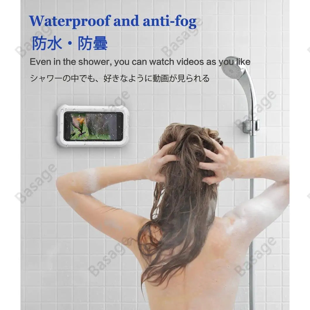 Waterproof Shower Phone Holder with 480° Rotation, Angle Adjustable, Wall Mounted Phone Holder for Bathroom Kitchen, up to 6.8In