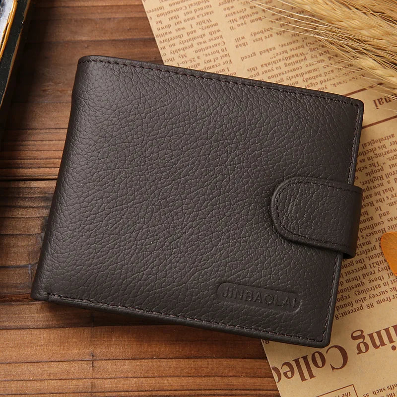 100% Genuine Leather Men Wallet Premium Product Real Cowhide Wallets for Man Short Black Credit Card Cash Receipt Holder Purse