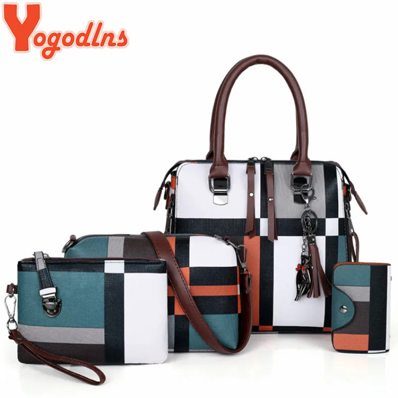 Luxury Handbags Plaid Women Bags Designer New Tassel Purses and Handbags Set 4 Pieces Bags Female Feminina Travel Tote