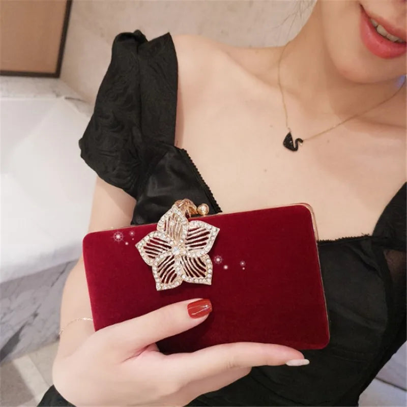 19X12Cm New Ladies Velvet Bag Dinner Party Bag Clutch Bag Rhinestone Cheongsam Bag Female Messenger Banquet Bag A5515