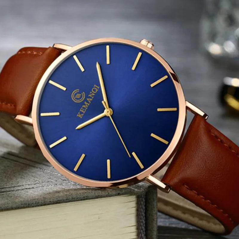 Ultra Thin Watches Men Fashion Men Watches Slim Watch Quartz Blue Glass Men'S Watches Leather Relogio Masculino Erkek Kol Saati