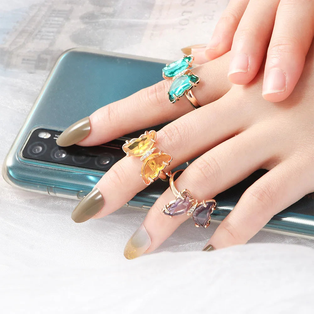 Women Rings Colorful Crystal Open Butterfly Rings Simple Banquet Wedding Finger Rings for Women Gift