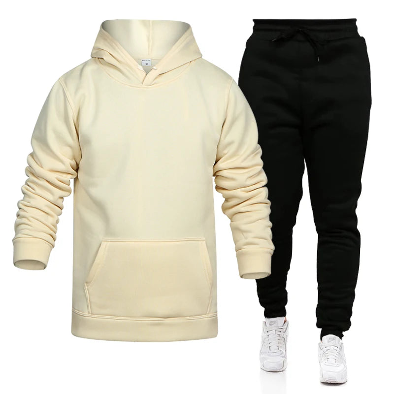 Pop Hoodies Set Tracksuit Men Fleece Warm Sweatshirt Print Jogging Homme Tracksuit Survetement Homme Two Piece Set Top and Pants