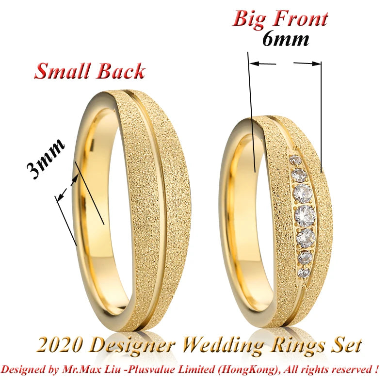 Unique Western Engagement Wedding Rings Couple Set for Men and Women Dubai African 24K Gold Plated Stainless Steel Jewelry