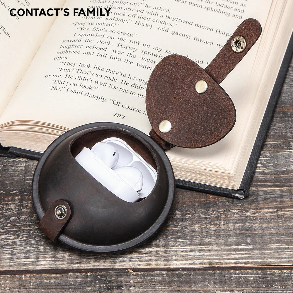 Genuine Cow Leather Earphone Case for Airpods 3&Pro&Pro 2/Galaxy Buds Live & 2Pro & Buds2 Headphone Cables Chargers Box Coin Bag