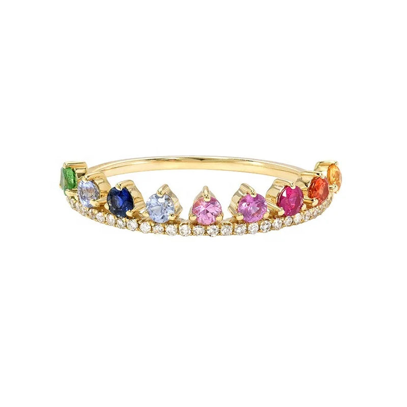 Minimal Delicate Fashion Women Rings Rainbow Cubic Zirconia Engagement Ring