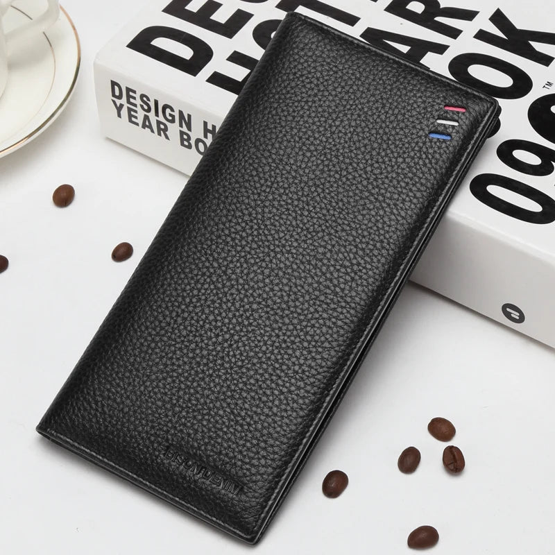 Cowskin Long Purse for Men Wallet Business Men'S Thin Soft Genuine Leather Wallet Card Holder Coin Purse N4470&N4391