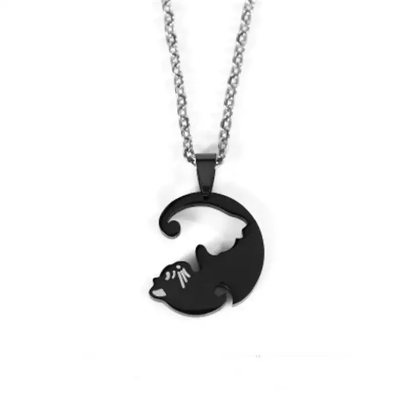 Two Cat Couple Necklaces Jewelry Stainless Steel Black White Kitten Animal Pendant Choker Necklace Lovers Friendship Gift