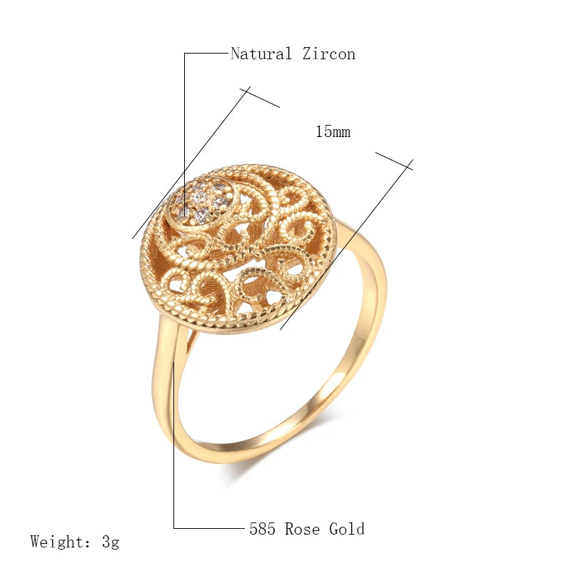 2021 New 585 Rose Gold Women Rings Fashion Hollow Flower Natural Zircon Ethnic Bride Ring Vintage Fine Jewelry