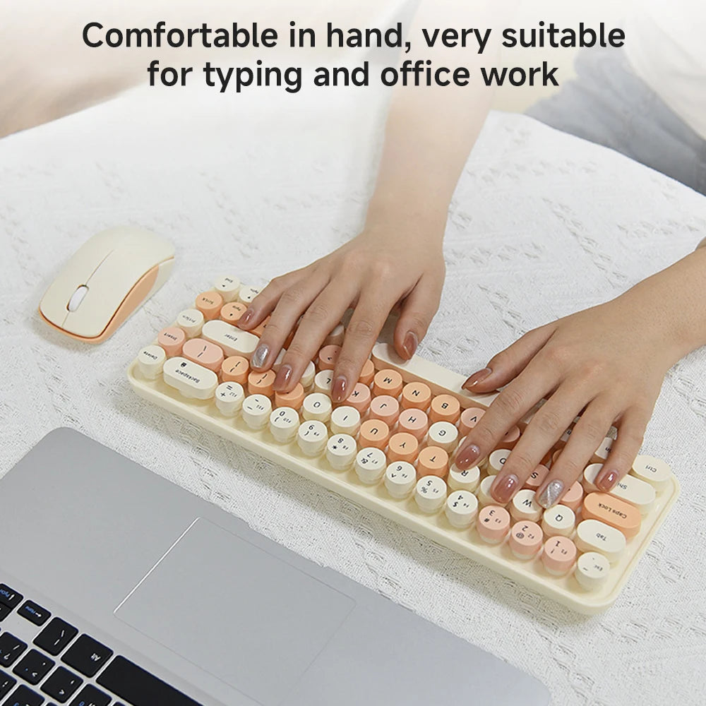 Keyboard Mouse Combo Mixed Color 2.4G Wireless Keyboard Mouse Set Circular Suspension Key Cap Ergonomics Keyboard for PC Laptop