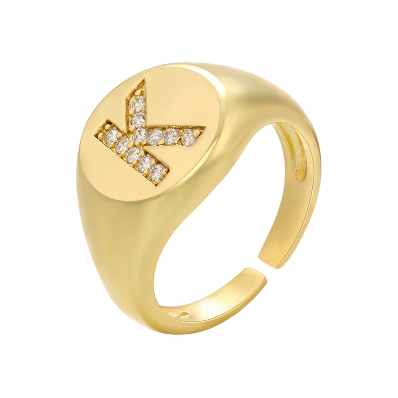 A-Z Initial Signet Rings for Women Men Statement Ring 26 Letters Women Rings Crystal Adjustable Rings Wholesale VJ165