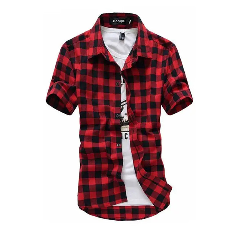 Red and Black Plaid Shirt Men Shirts 2024 New Summer Fashion Chemise Homme Mens Checkered Shirts Short Sleeve Shirt Men Blouse