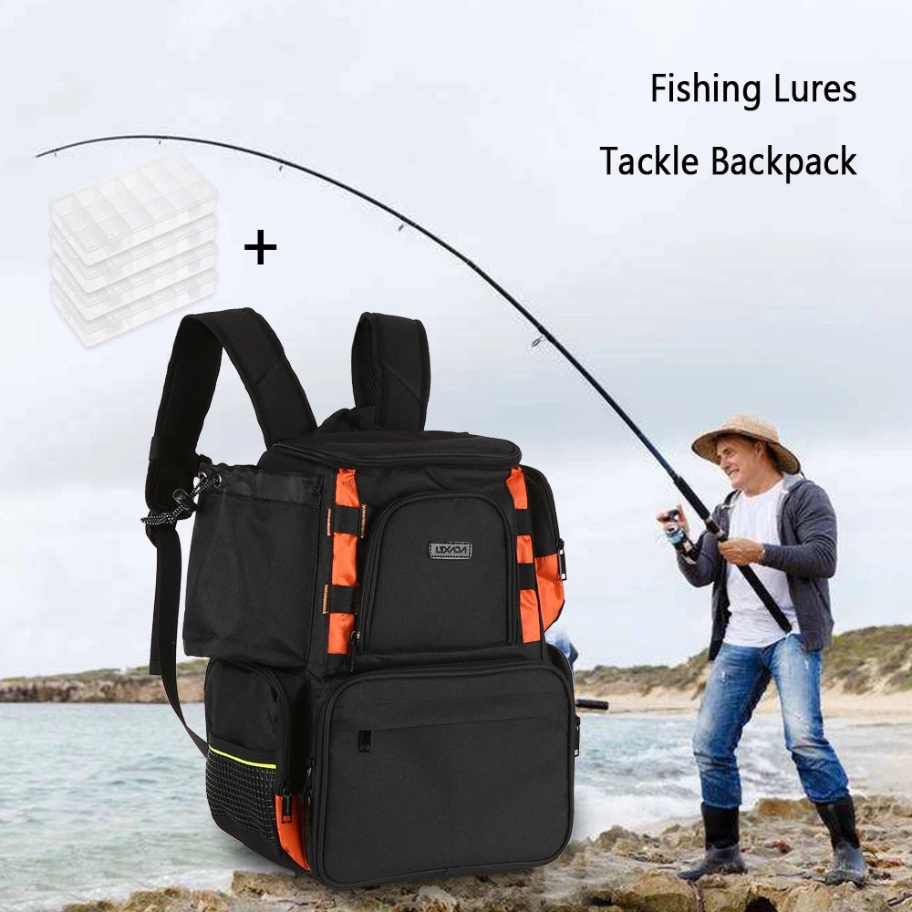 Lixada Fishing Backpack Waterproof Fishing Lures Reel Bag Adjustable Straps Fish Tackle Storage Bag +Fishing Tackle Boxes