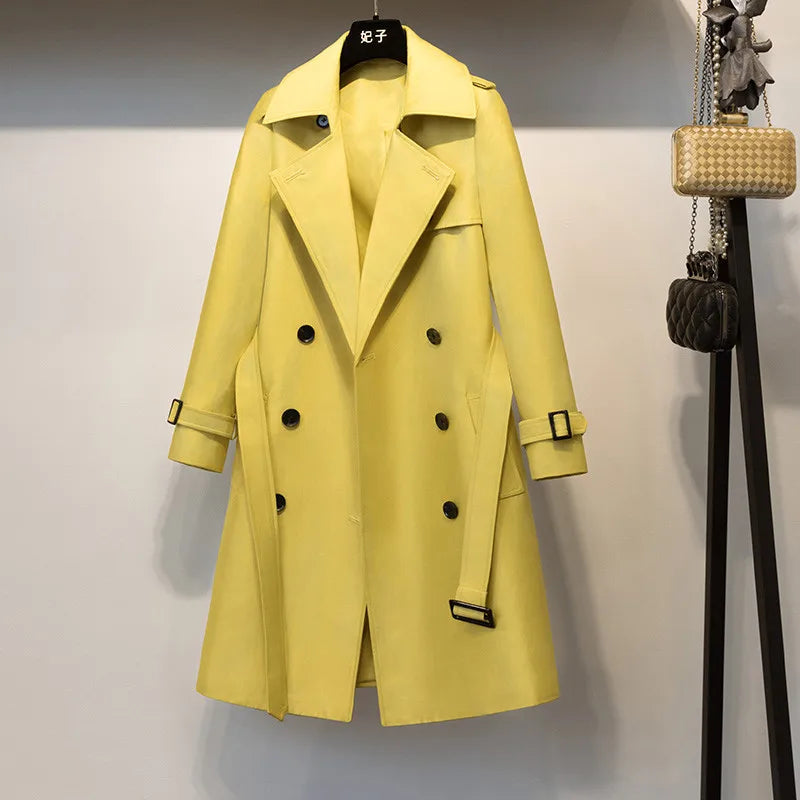 2024 Autumn Long Casual Woman Double Breasted Trench Coat Loose with Belt Overcoat Waterproof Raincoat Business Outerwear R691