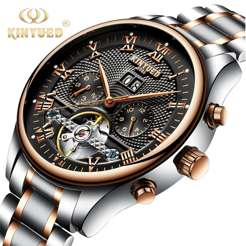 Kinyued Men'S Luxury Skeleton Watch Male Automatic Mechanical Wrist Watches Business Waterproof Hand Clock for Man Reloj Hombre