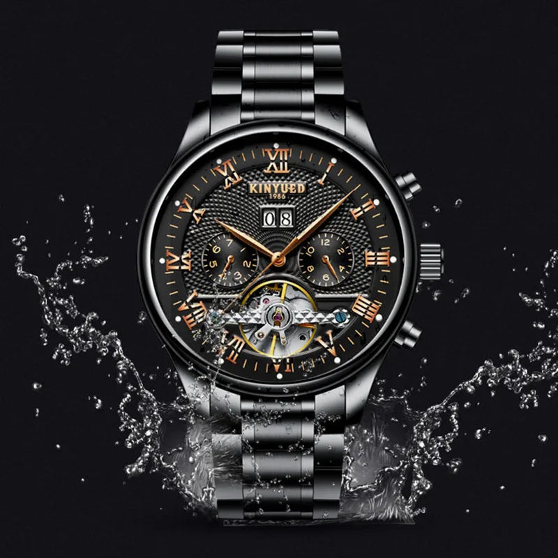 Kinyued Men'S Luxury Skeleton Watch Male Automatic Mechanical Wrist Watches Business Waterproof Hand Clock for Man Reloj Hombre