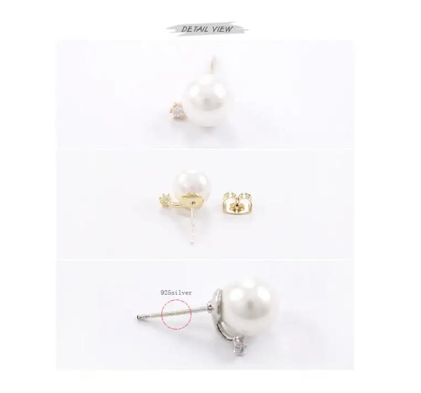 Fashion Wedding Pearl Jewelry Accessories White Gold Pearl Earrings Elegant Crystals Silver Color Stud Earrings for Women