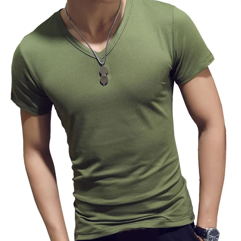 2023 New Top Tees Man T-Shirt Fitness T-Shirts Mens V-Neck Man T-Shirt for Male T-Shirts Summer Casual Gym Solid Color Tops