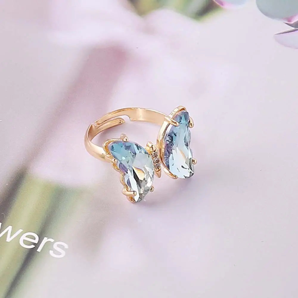 Women Rings Colorful Crystal Open Butterfly Rings Simple Banquet Wedding Finger Rings for Women Gift