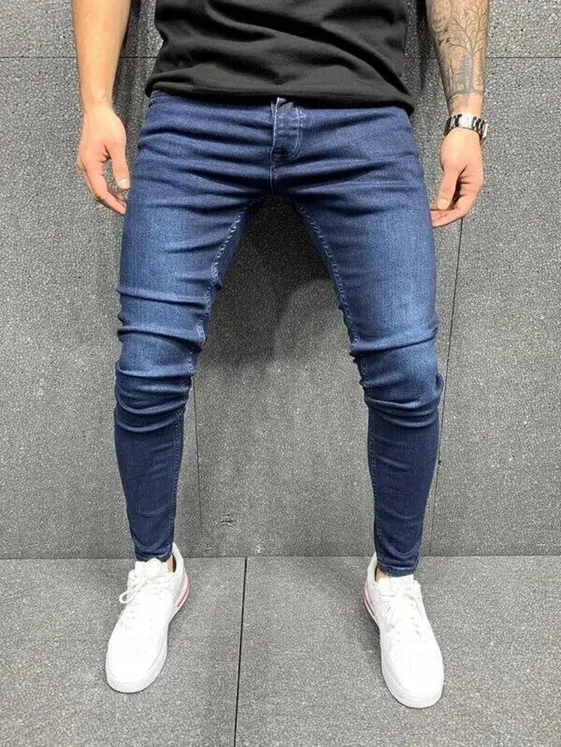 Fashion Street Style Ripped Skinny Jeans Men Vintage Wash Solid Denim Trouser Mens Casual Slim Fit Pencil Denim Pants Hot Sale