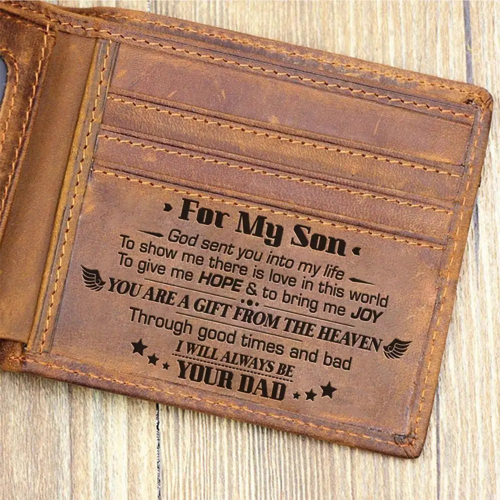 Free Engraving 100% Genuine Leather Men Wallet Gift of Dad to Son V E1001-1015 Small Mini Card Holder Card Wallet Men