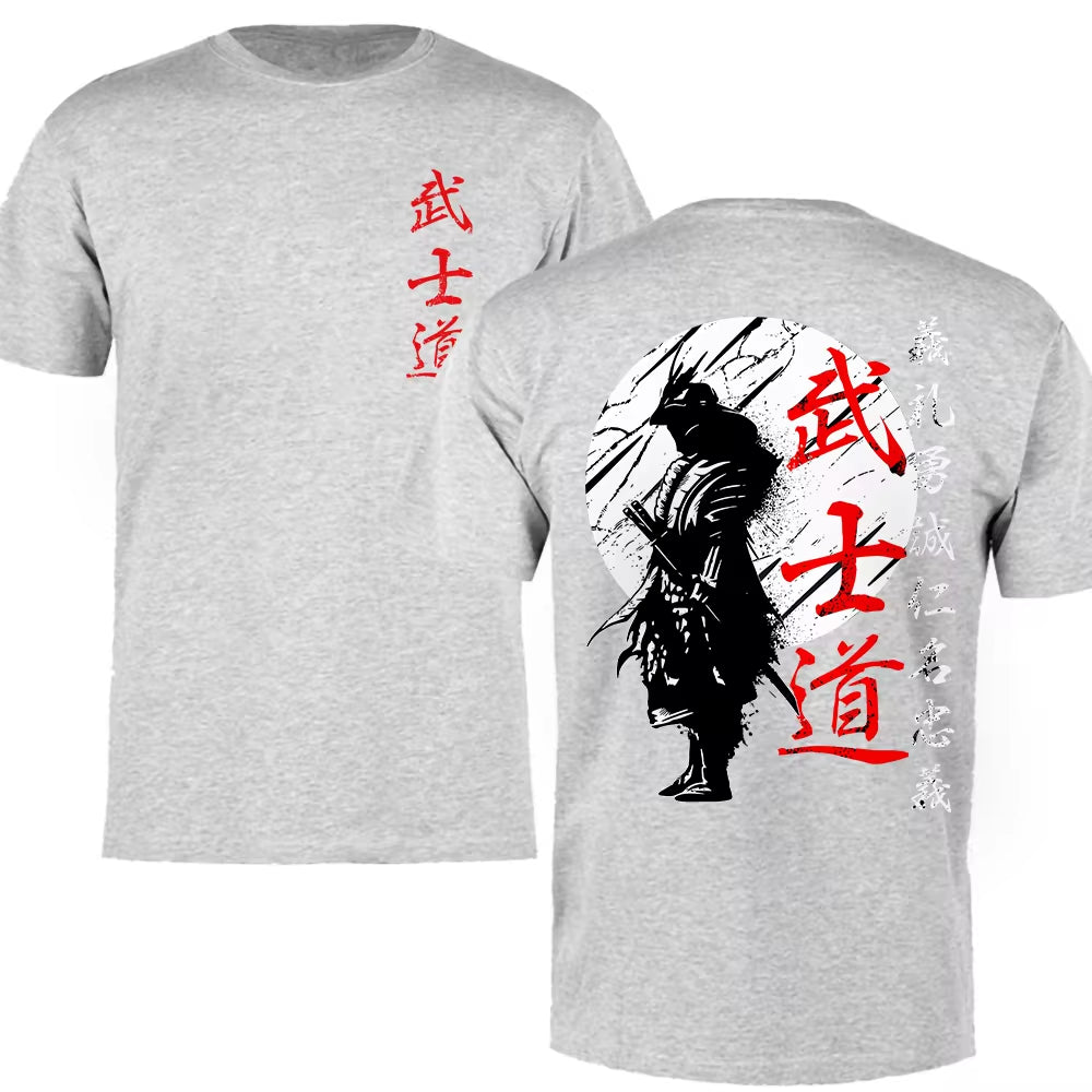 Japan Samurai Spirit T Shirts for Men Japanese Style Back Print Loose Oversized 100% Cotton Tops T-Shirt Bushido Male Gifts Tee