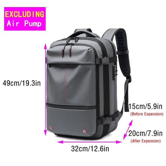 Waterproof Man Travel Backpack Vacuum Compression with Air Pump anti Theft Laptop Bag Expandable Fashion Casual Large Back Pack