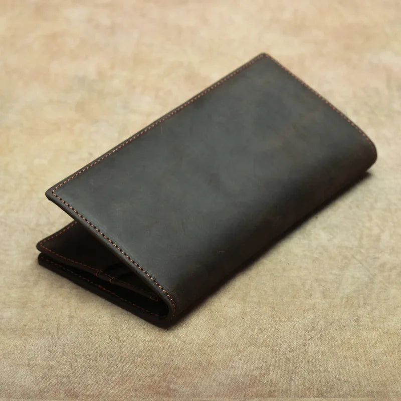 Business Men Wallet Long Real Cowhide Card Holder Male Purse Large Capacity Genuine Leather Wallets Phone Bag Handmade Carteras