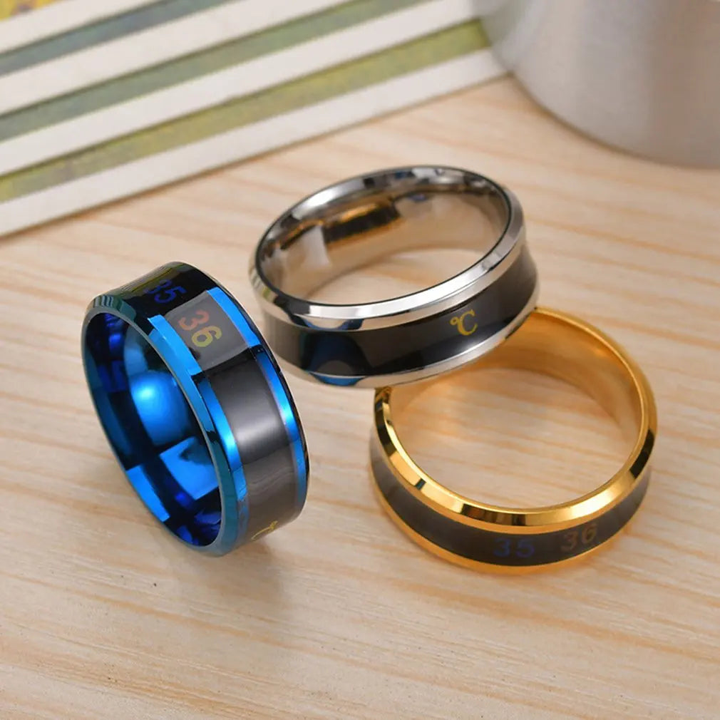 Fingertip Temperature Sense Multifunctional Waterproof Intelligent Smart Temperature Couple Ring Titanium Steel Finger Jewelry