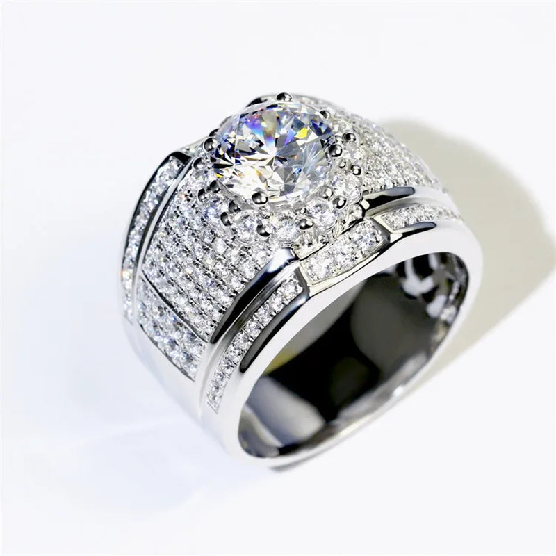 Luxury Full Crystal Big Stone AAAAA Cubic Zirconia 925 Sterling Silver Rings for Men and Women Princess Male Zircon Ring Jewelry