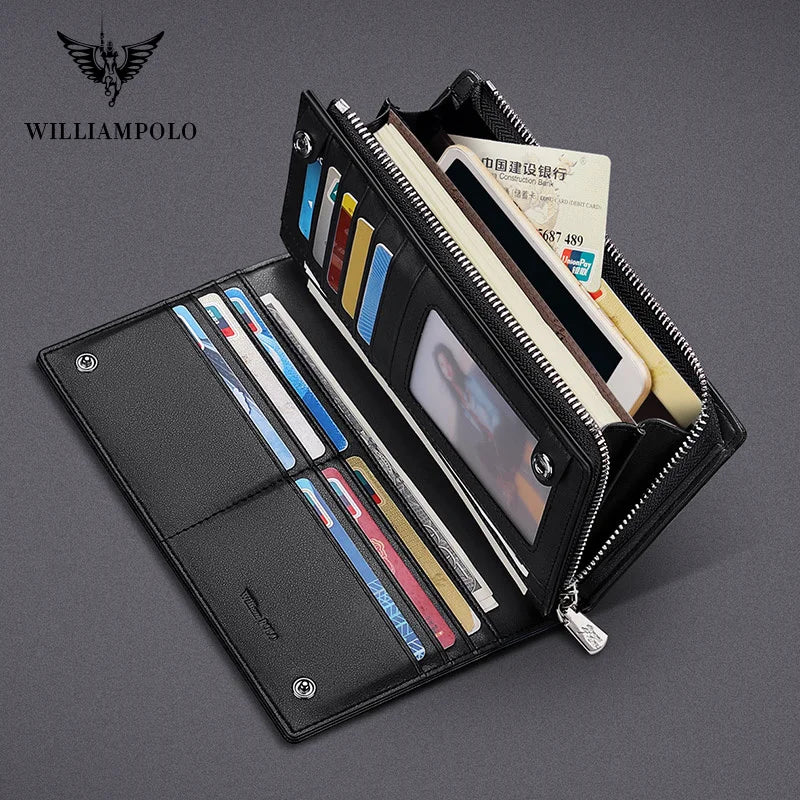 Brand Men Genuine Leather Wallet Zipper Coin Pocket Business Clutch Wallets Bag Male Long Wallets Men Wallet for Men