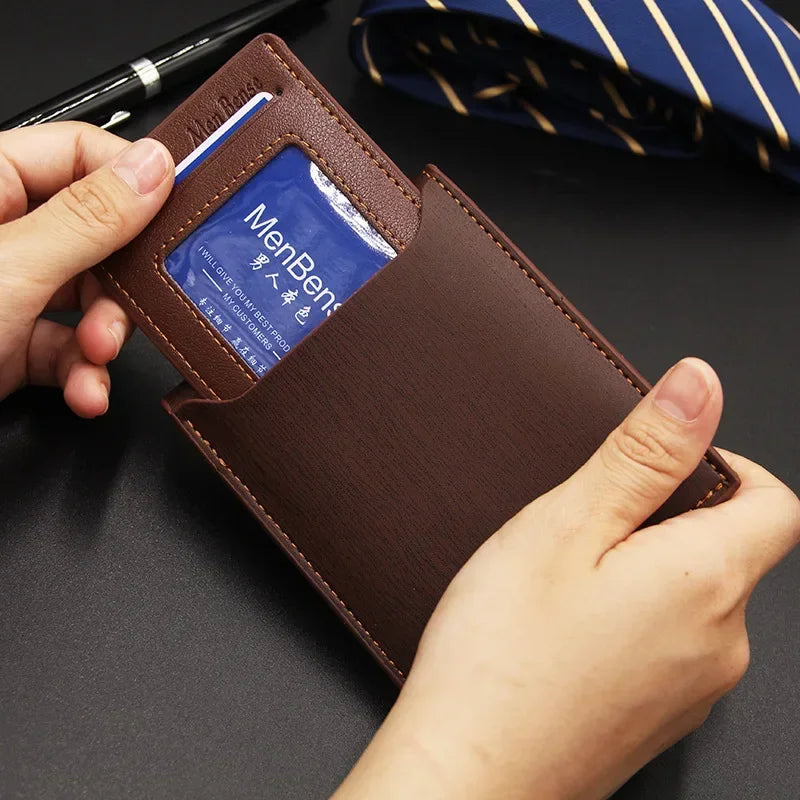 New Men'S Short Wallet Multifunction Fashion Iron Credit Card Holders Pu Money Bag Vintage Men Leather Wallet Slim Male Purses